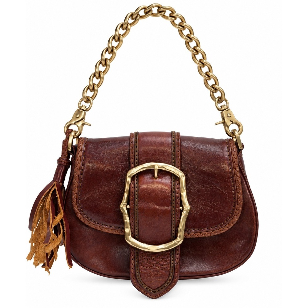 Lancel Paris Small Shoulder Bag Handbag Purse Brown Leather